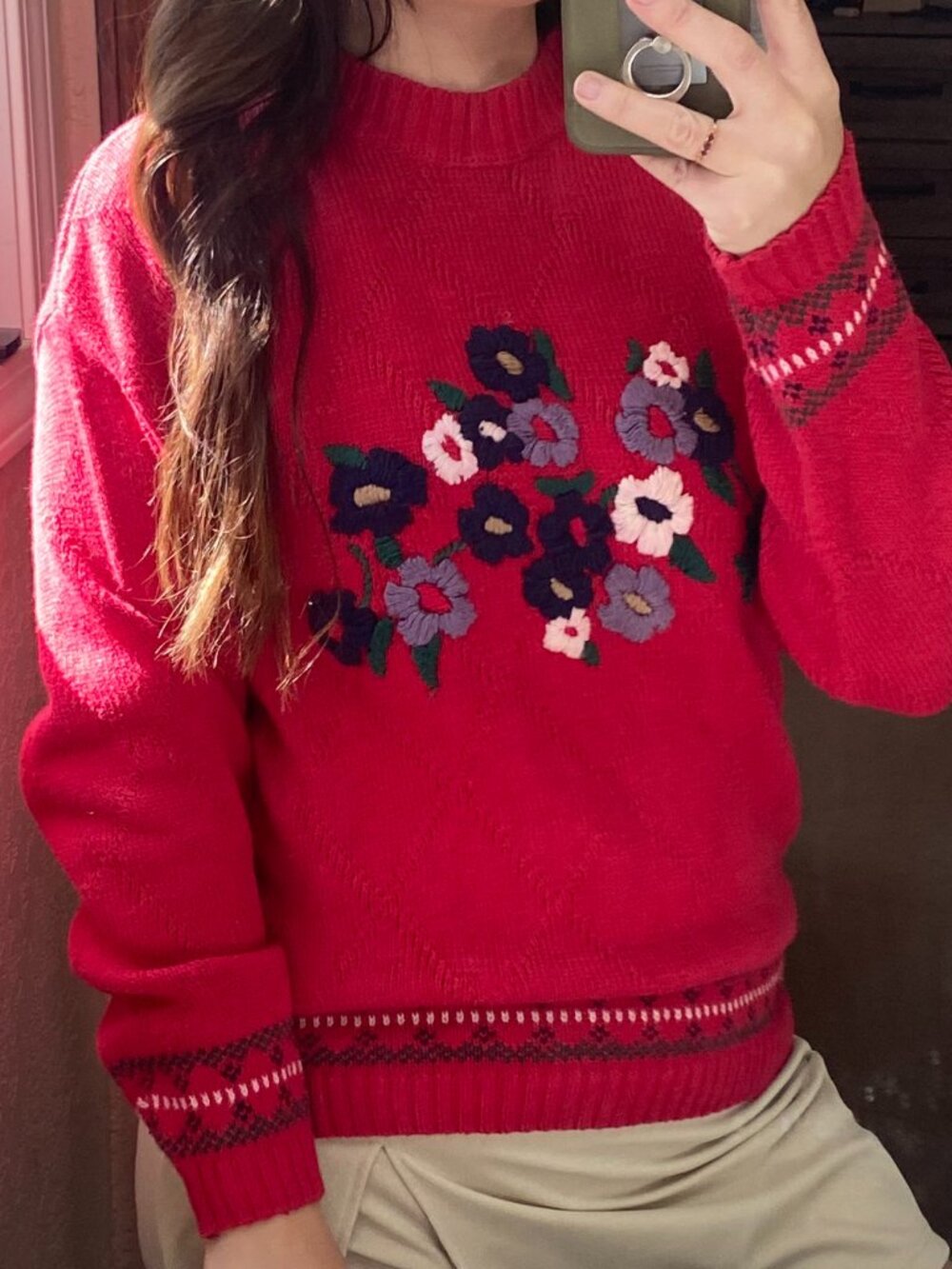 Vtg Gina Peters Embroidered Sweater Size M Cottagecore Feminine Country Momcore